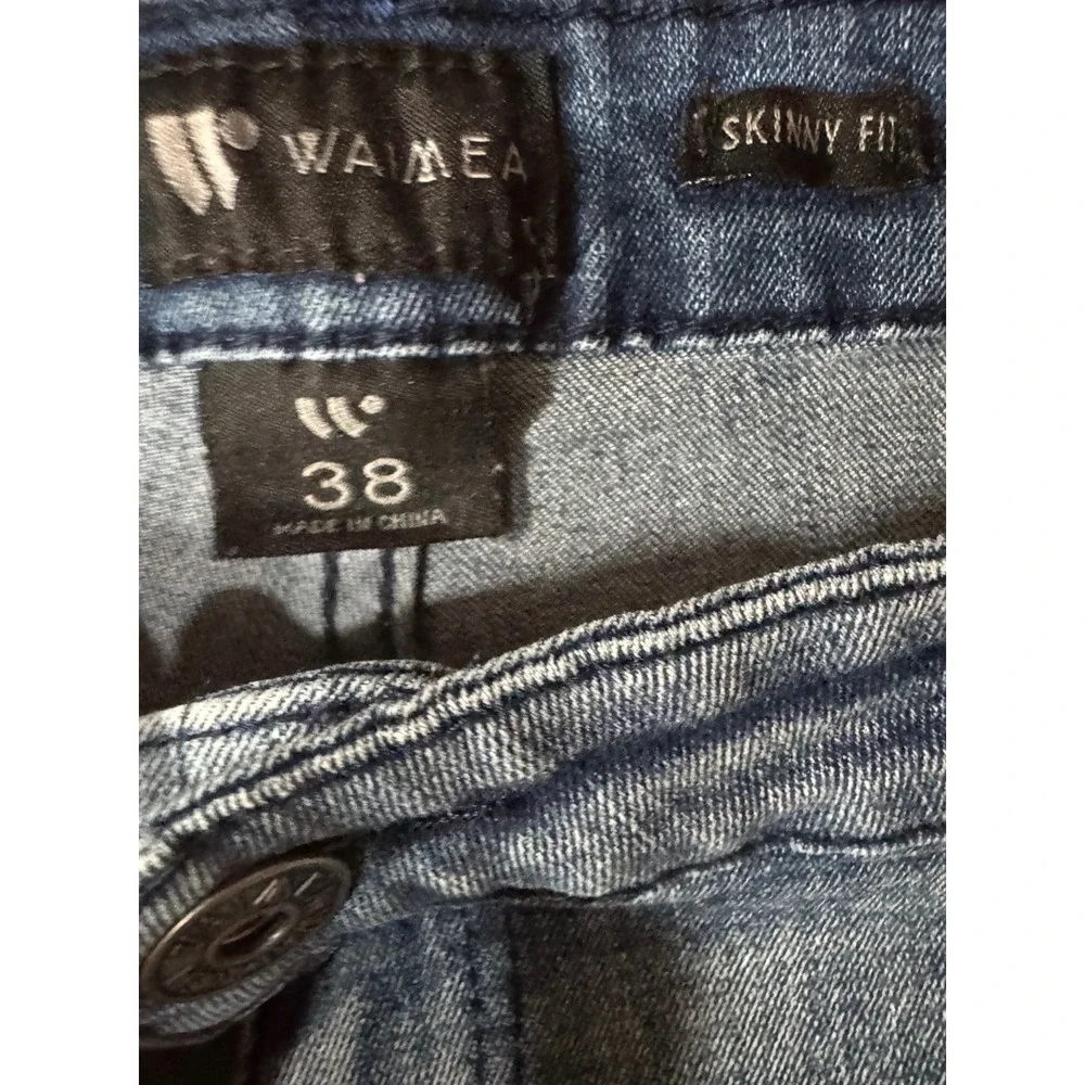 Waimea Mens Skinny Fit Distressed Patchwork Paint‎ Splatter Jeans Light Wash 38